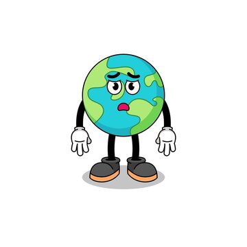 earth cartoon illustration with sad face
