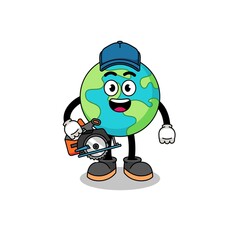 Cartoon Illustration of earth as a woodworker