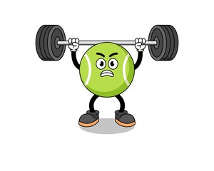 Fototapeta na wymiar tennis ball mascot cartoon lifting a barbell