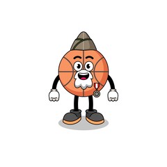 Character cartoon of basketball as a veteran