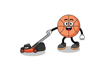 basketball illustration cartoon holding lawn mower