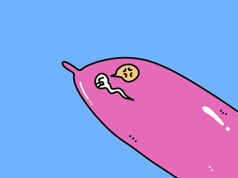 sperm in pink condom cartoon