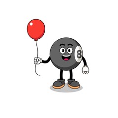 Cartoon of billiard ball holding a balloon