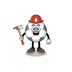 Cartoon mascot of soccer ball firefighter
