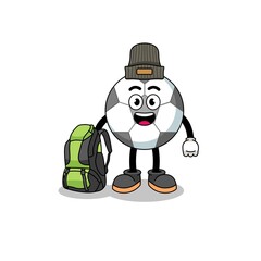 Illustration of soccer ball mascot as a hiker