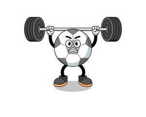 Fototapeta na wymiar soccer ball mascot cartoon lifting a barbell