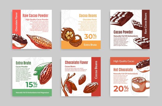Collection high quality cacao promo poster realistic engraved vector illustration
