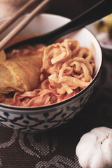 Thai Food, Northern Style Curried Noodle Soup or what we call in thai 