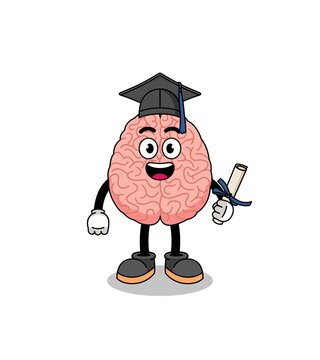 brain mascot with graduation pose