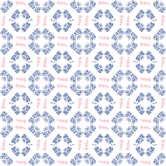 seamless pattern of blue white and pink drawing flower and curve for textile and fabric or tile