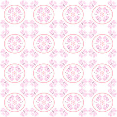 seamless pattern with pink drawing flowers on white