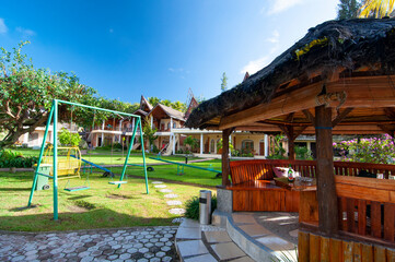 Fototapeta na wymiar tropical resort at lake toba