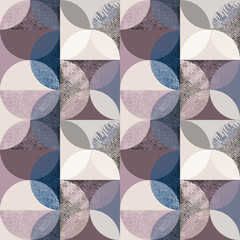 Seamless abstract fashion geometric pattern. Blue, brown figures on a light beige background.