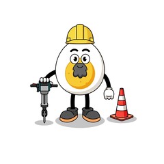 Obraz premium Character cartoon of boiled egg working on road construction