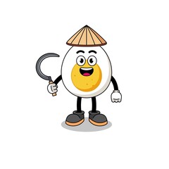 Obraz premium Illustration of boiled egg as an asian farmer