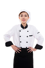 asian young chef woman on white background