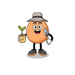 Illustration of egg cartoon holding a plant seed