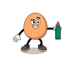 egg illustration cartoon holding mosquito repellent