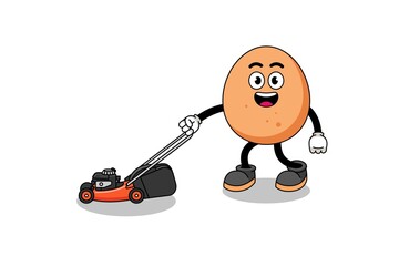 egg illustration cartoon holding lawn mower