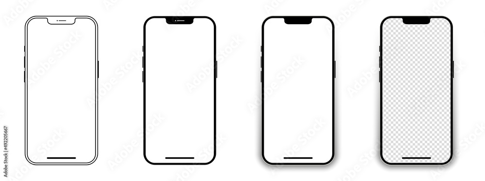 Poster set of realistic models smartphone with transparent screens. smartphone mockup collection. phone moc
