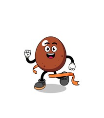 Fototapeta premium Mascot cartoon of chocolate egg running on finish line