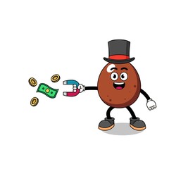 Fototapeta na wymiar Character Illustration of chocolate egg catching money with a magnet