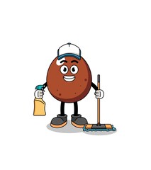 Character mascot of chocolate egg as a cleaning services