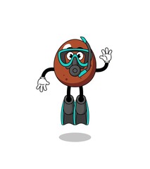 Character cartoon of chocolate egg as a diver