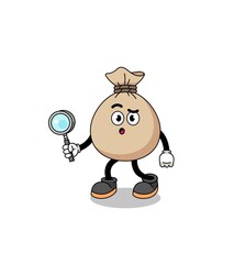 Mascot of money sack searching