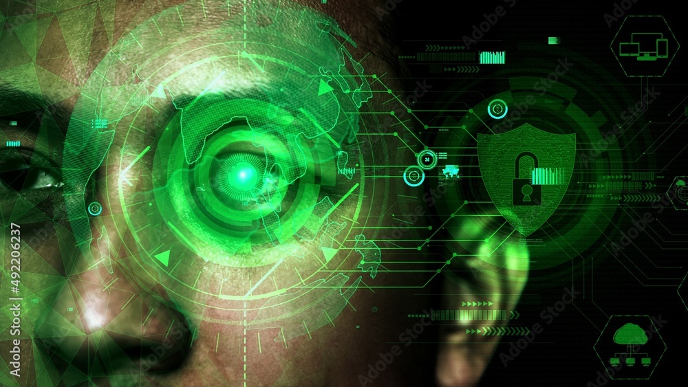 Poster cyber security encryption technology to protect data privacy conceptual . 3d render computer graphic