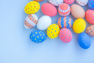 Colorful easter eggs on blue background