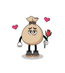money sack mascot falling in love