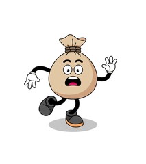 slipping money sack mascot illustration