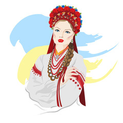 Beautiful Ukrainian girl in national costume. Vector illustration