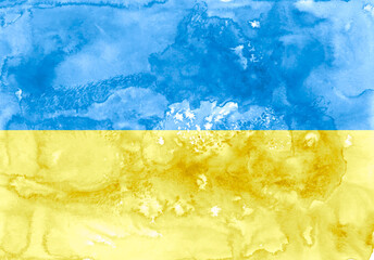 Watercolor flag of Ukraine. Delicate smears and overflows of paint on watercolor paper texture.
