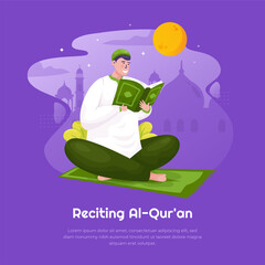A muslim reading quran vector illustration