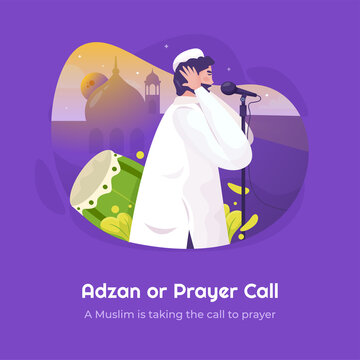 A muslim taking the call to prayer or worship illustration