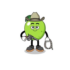 Character mascot of green apple as a cowboy