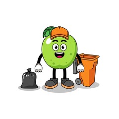 Illustration of green apple cartoon as a garbage collector