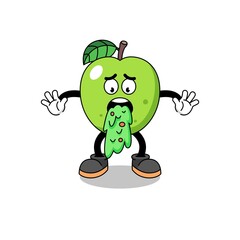 green apple mascot cartoon vomiting