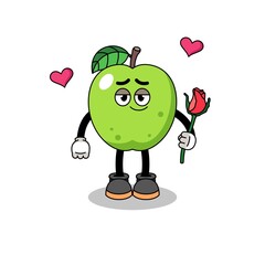 green apple mascot falling in love