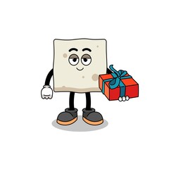 tofu mascot illustration giving a gift