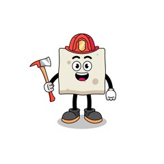 Cartoon mascot of tofu firefighter