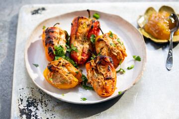 Paneer stuffed sweet peppers, Indian vegetarian dish