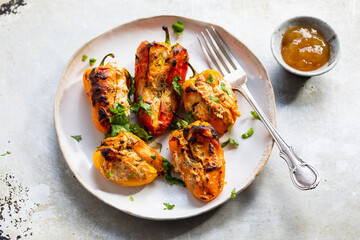 Paneer stuffed sweet peppers, Indian vegetarian dish