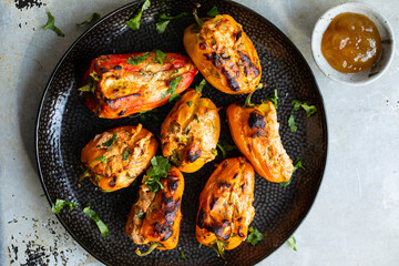 Paneer stuffed sweet peppers, Indian vegetarian dish