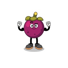 Mascot cartoon of mangosteen posing with muscle