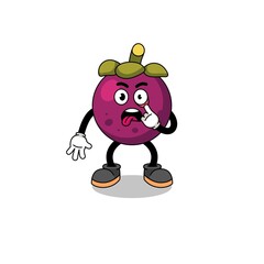 Character Illustration of mangosteen with tongue sticking out