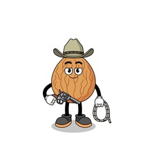 Character mascot of almond as a cowboy