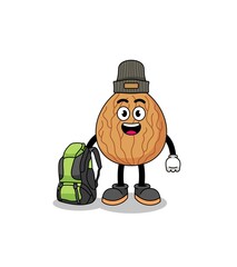 Illustration of almond mascot as a hiker